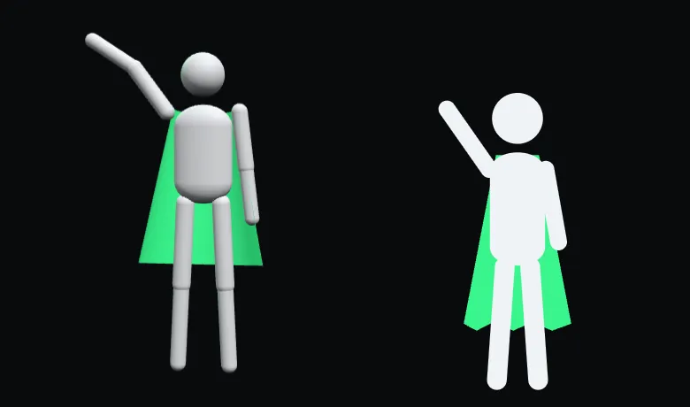 Left: the 3D figure from the Three.js experiment. Right: the 2D figure that’s on the homepage.